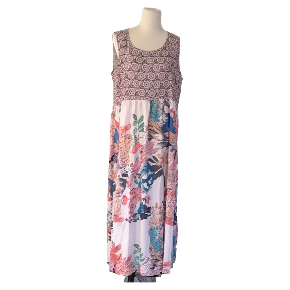 NWT TENDENCY Boho Botanical Mixed Media Maxi Dress - Geometric & Floral size XL